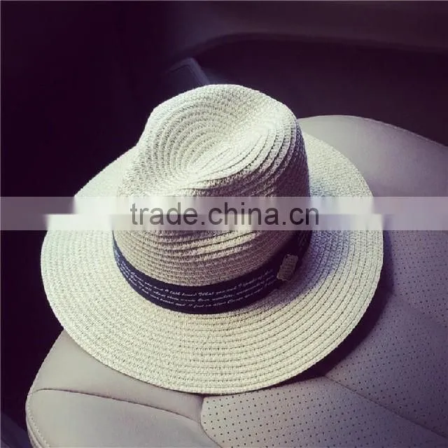 Metal standard British wind spring/summer days pure color printing letters straw hat female temperament sunshade little hat