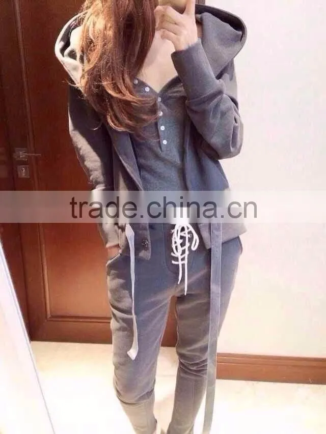 2016 new style long sleeve fashion hoodie ladies clothing sets 3pcs sweatshirt