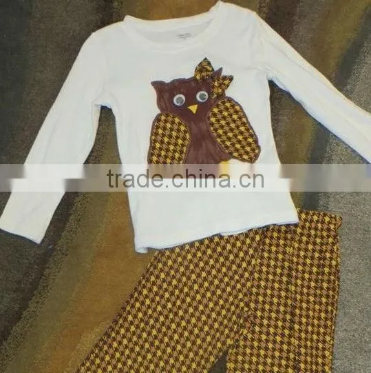 Adorable Handmade Girls boy Fall School Owl Ruffle Pants Top Outfit Boutique