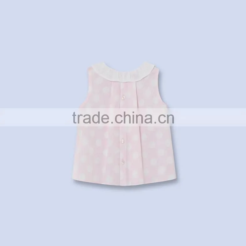 2017 summer new design shirts design baby sleeveless ruffle neck casual blouse girls cotton frocks for clothing