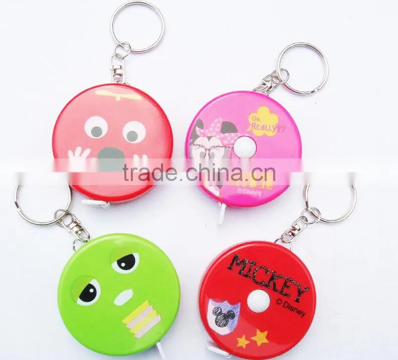 Childresn Novelty cookie design wholesale measuring tape cartoon tape poratble ruler with keychain
