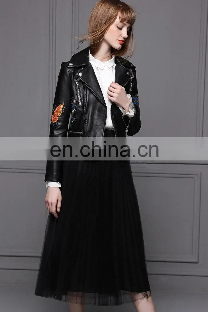 Hot Selling OEM Fashion Latest Womens Jackets Short Sheep Skin Moto Biker Leather Jacket