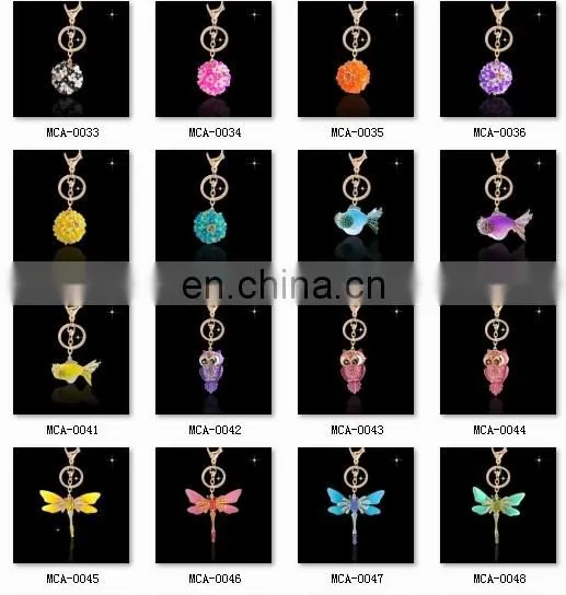 high quality owl animal shaped metal rhinestone crystal Key chain MCA-0074