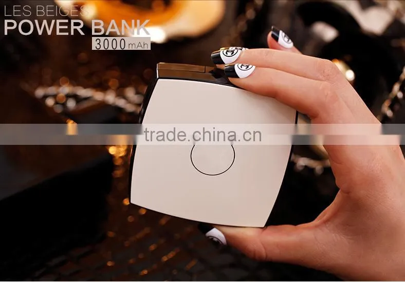 2016 fashion 3000mah Channel power bank mirror travel charger
