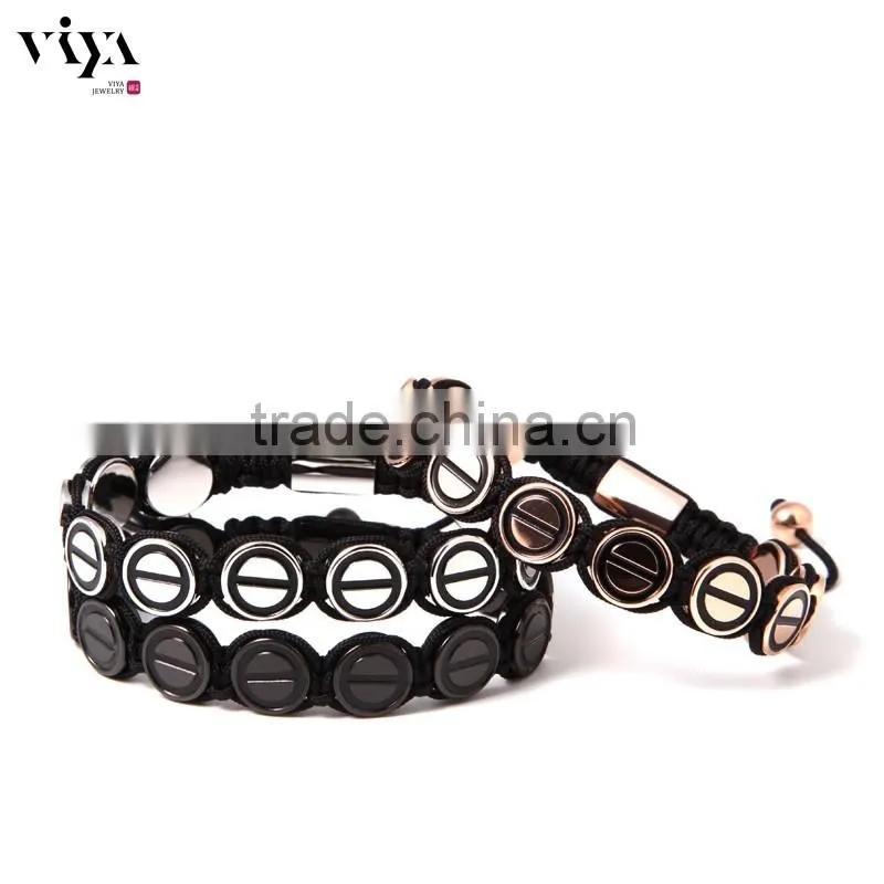 Rose Gold Plating Satinless Steel Beads Bracelet Colorful Chinese Knot Bangle Mens Bracelet