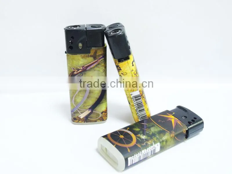 customer sticker gas windproof flame lighter plastic cigar lighters