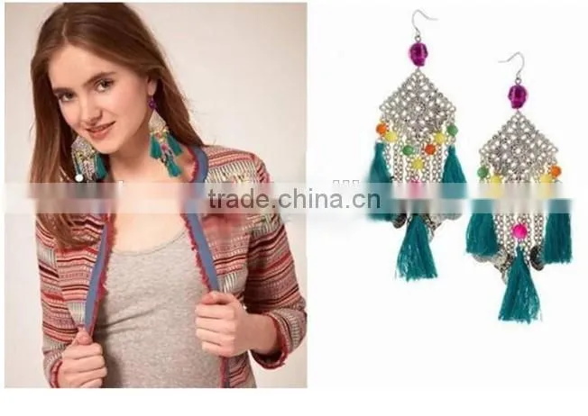 Chandelier Statement Earrings Fabric Statement Earrings Tassel Earrings