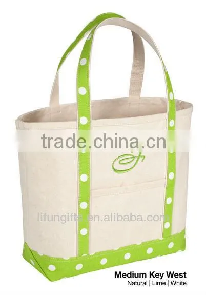2016 19oz. cotton Canvas Key West Polka Dot Tote bag with Convenient side slip pocket