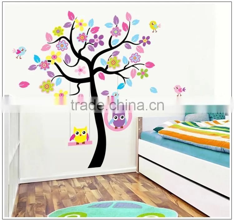 ALFOREVER colorful tree owl decals,pvc colorful owl sticker
