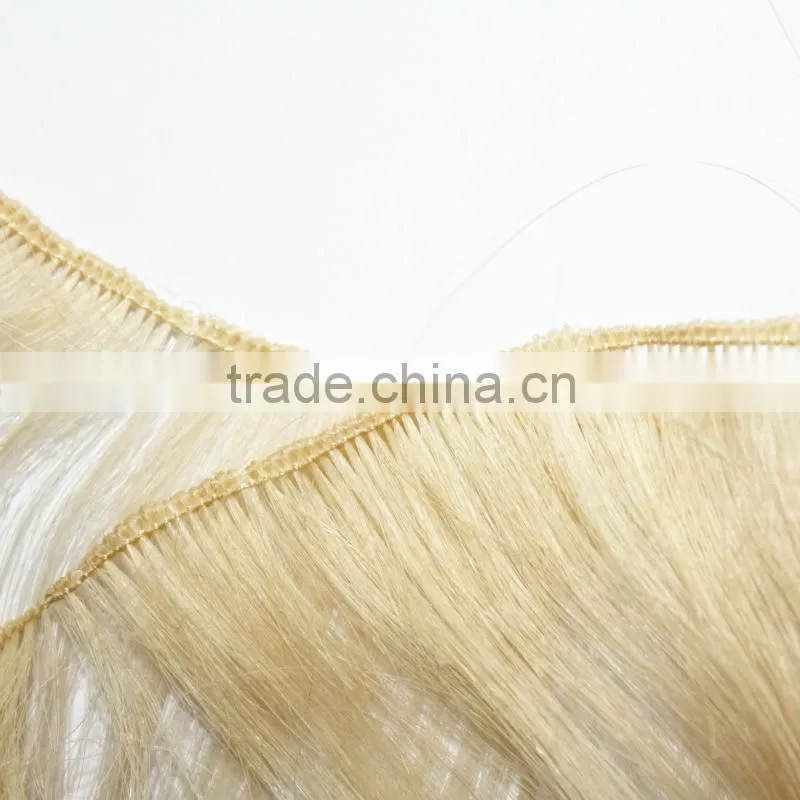 Hand tied weft hair human remy hair blonde human hair weave