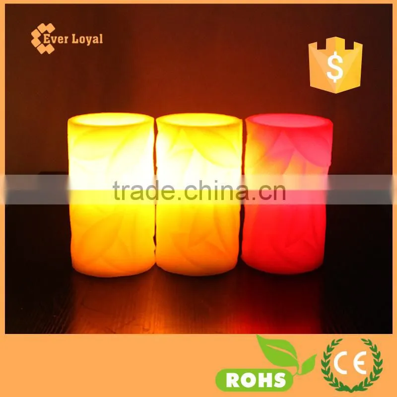 Leaves Carve Pillar LED Candle 6" Luminara Type Flameless Candle Wax Pillar Candle