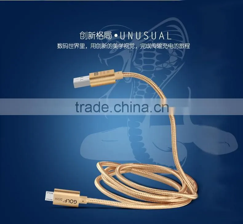 Original GOLF 3M Metal nylon weave Micro USB 2.1A Fast Sync And Charge cable for Android Mobile Phone