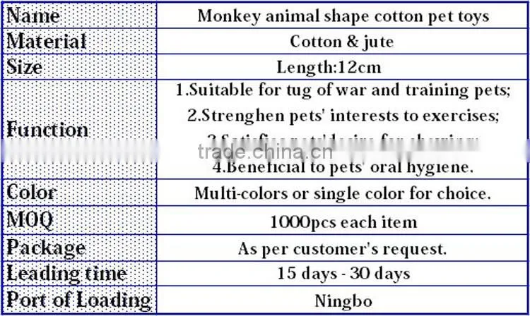 monkey animal shape cotton rope wonder pet toys