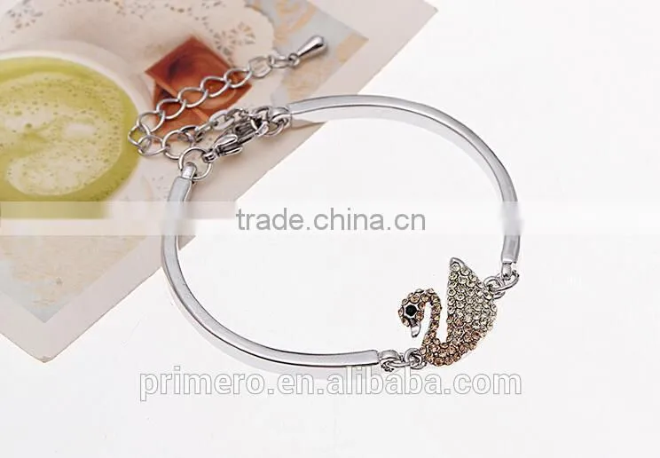 Fashion Women 18k Platinum Filled Clear Austrian Crystal Swan Bracelets Bangles Jewelry