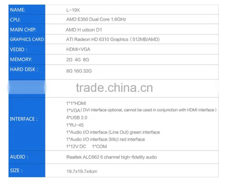 Wholesale L19X E350 8G RAM 1TB HDD Mini PC Computer Personal Computer Barebone Mini PC With abs plastic case