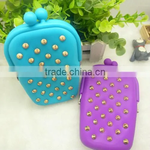 fashion silicone coin purse with metal clip and metal chain