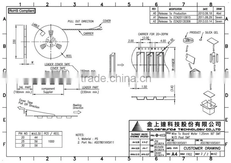 1.25mm pitch SMT Wire to Board 30 Pin Connector 20, 25, 30 Pin Available SMT 90 Right Angle Type