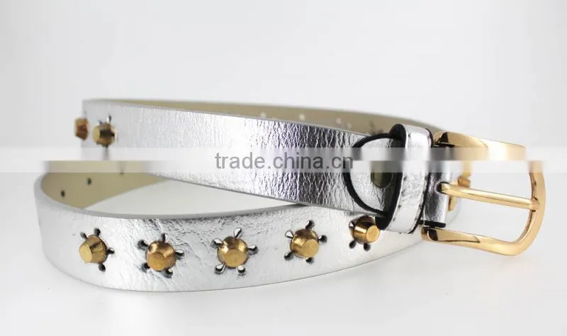 fashion metal studded women jeans belt with shiny PU leather for jeans in yiwu