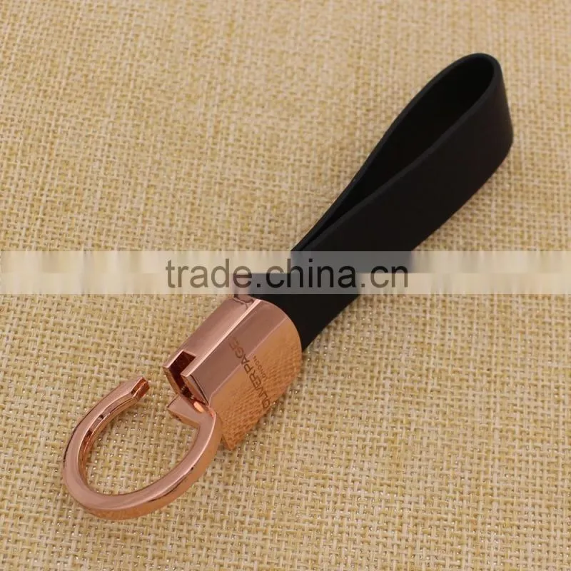 Custom concise gold leather keychain/blank rose gold key chain leather