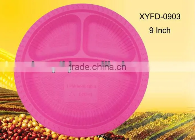 biodegradable disposable 9 inch blue plate with three division