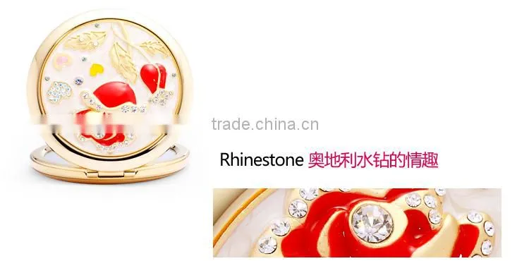 metal pocket antique cosmetic mirror with diamond