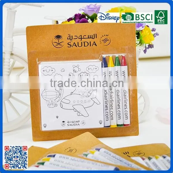 2016 new style 4 colors wax crayons with drawing paper in blister card for promotion