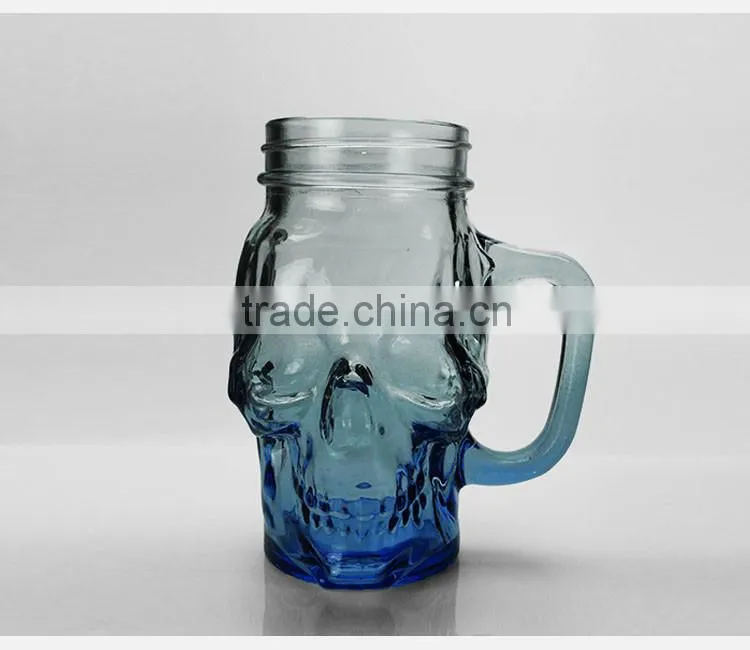 machine made Skull Mason Jar with Lid and Straw