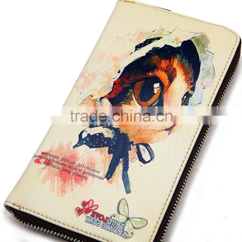 Wholesale dongguan factory lovely girs long wallet with cartoon pattern printing