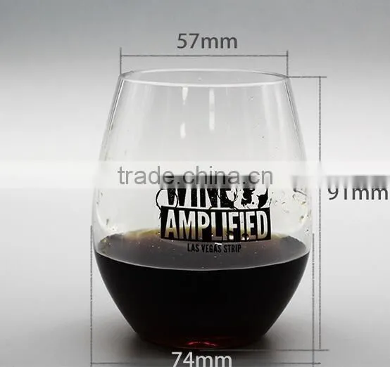 glossy colorful stemless plastic wine glass,400ml stemless plastic wine glass,bpa free plastic wine glass