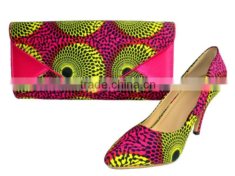 2016 Top Fashion ankara fabric African Wax Shoes And Bags ladies shoes and matching bags african shoes and bag set