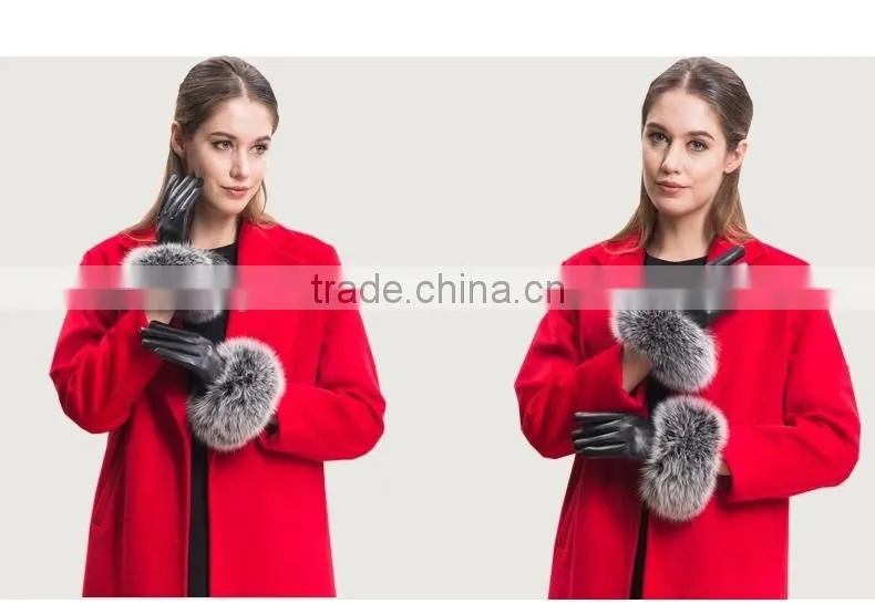High Quality Sheepskin Gloves With Real Fox Fur Trim Perfect Finger Type
