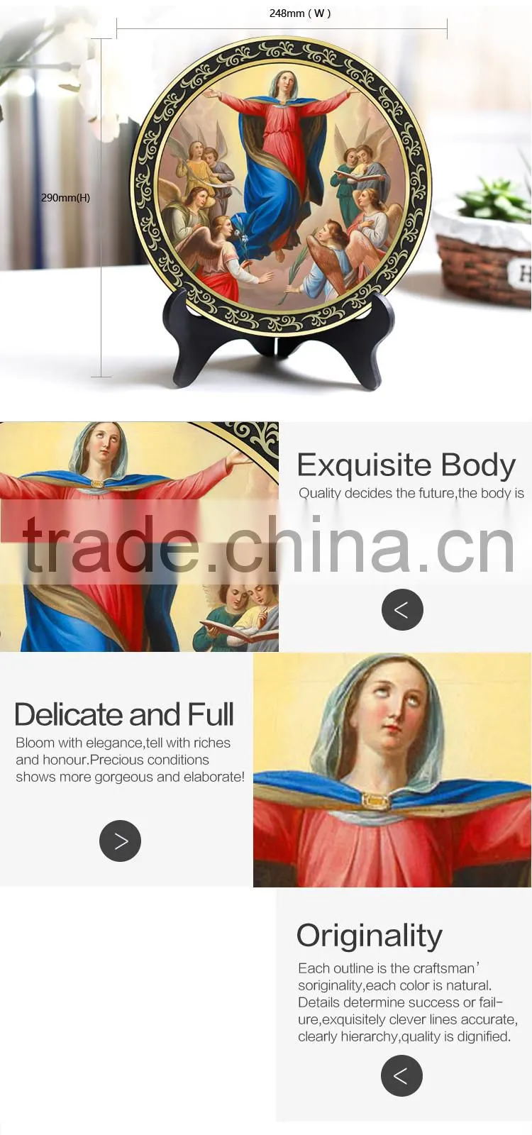 Home decor catholic religious round plate Blessed Virgin Mary and angels