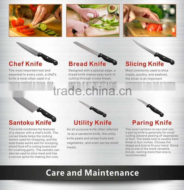 5pcs Bamboo Handle Stainless Steel Kitchen Knife