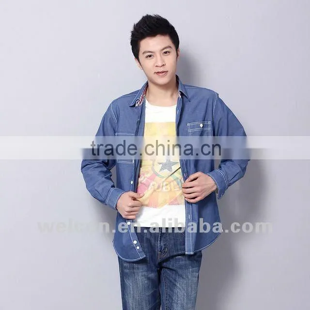 Latest brand design European style slim fit casual solid fancy fashion men denim shirts