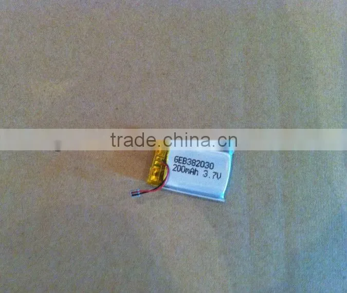in stock GEB382030 3.7V rechargeable battery 200mAh with light weight