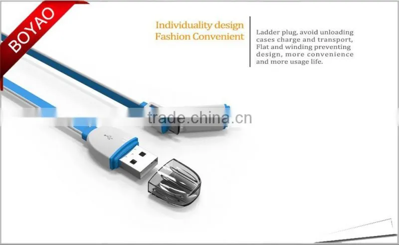 2016 Brand new 2 in 1 usb data cable, 2 in 1 noodle usb cable CE FECC ROHS
