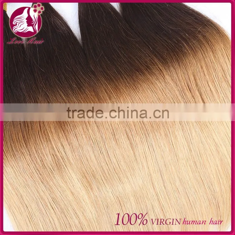 2016 Hot Selling !Two Tone Thick Bottom Factory Whoesale Wet And Wavy Ombre Colored Indian Human Hair Weave