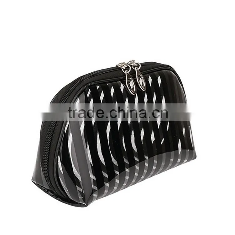 Stripe PVC Transparent Toiletry Bag Portable Travel Cosmetic Bag