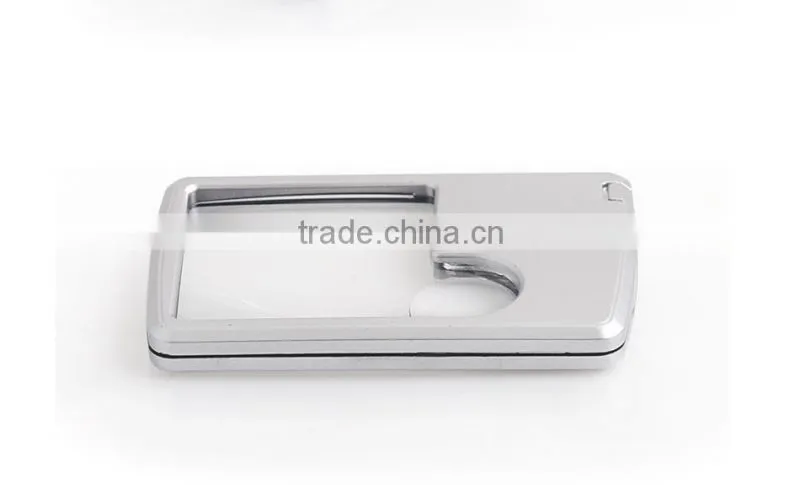 Bijia 2015 high quality Mini Card Shape Glass Reading Magnifier 3X 6X magnifier with led light
