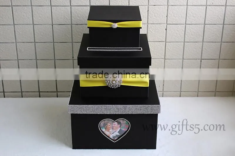 Luxury black wedding card box with photo frame