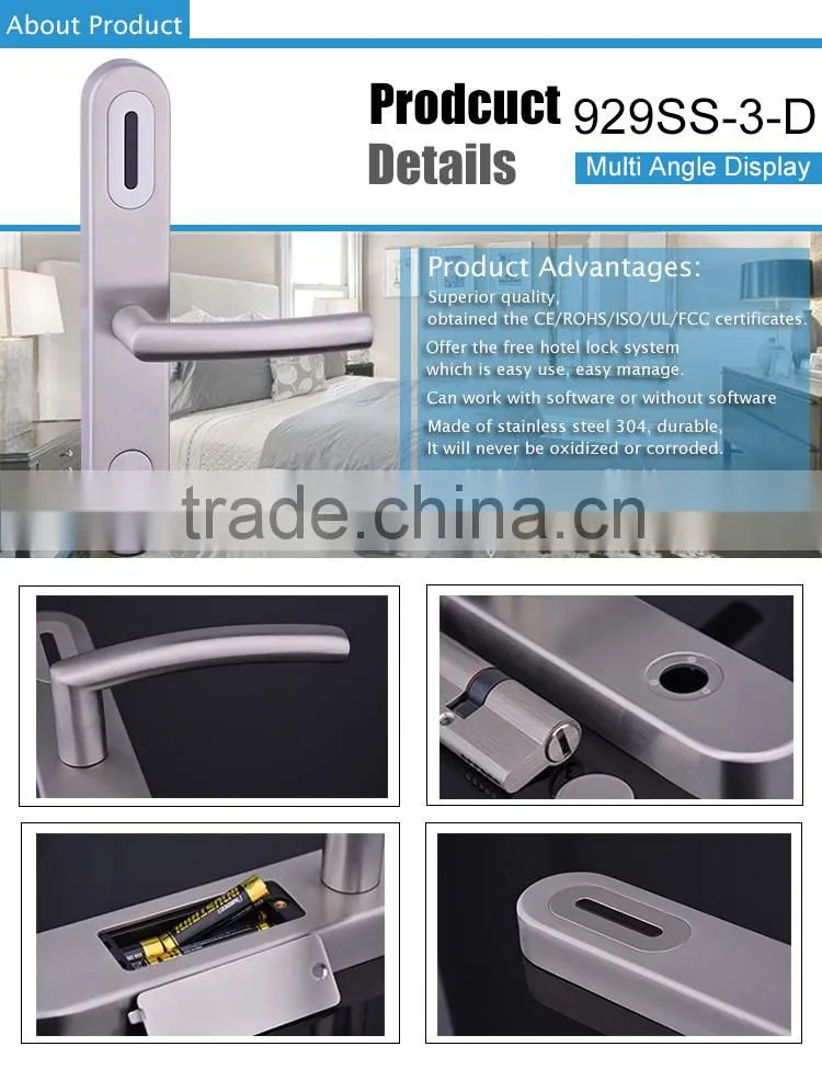 stainless steel digital hotel card lock with European mortise