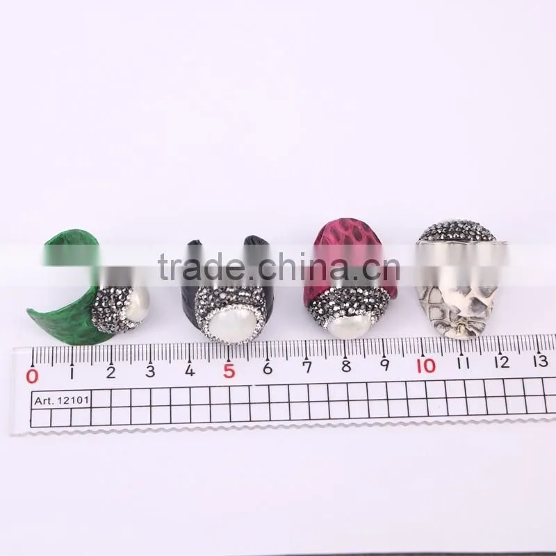 Natural Freshwater Pearl Ring, Snakeskin Rings, Pave Setting Crystal Jewelry Finger Gemstone Fashion Ring