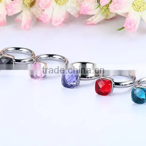 Wholesale Lady Colors Glass Stainless Steel Ring