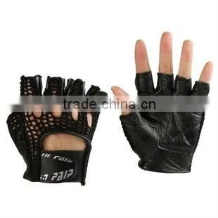 Mens Skidproof Mesh Leather Cowhide Fitness Gloves Sports Glove