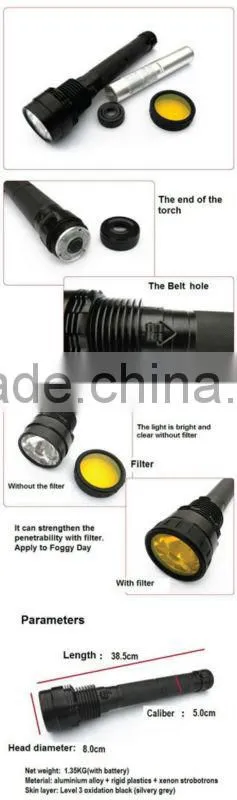 Rechargeable HID Torch/flashlight 50W 4800Lm Xenon Tactical Hunting Flashlight Black/Sliver Torch