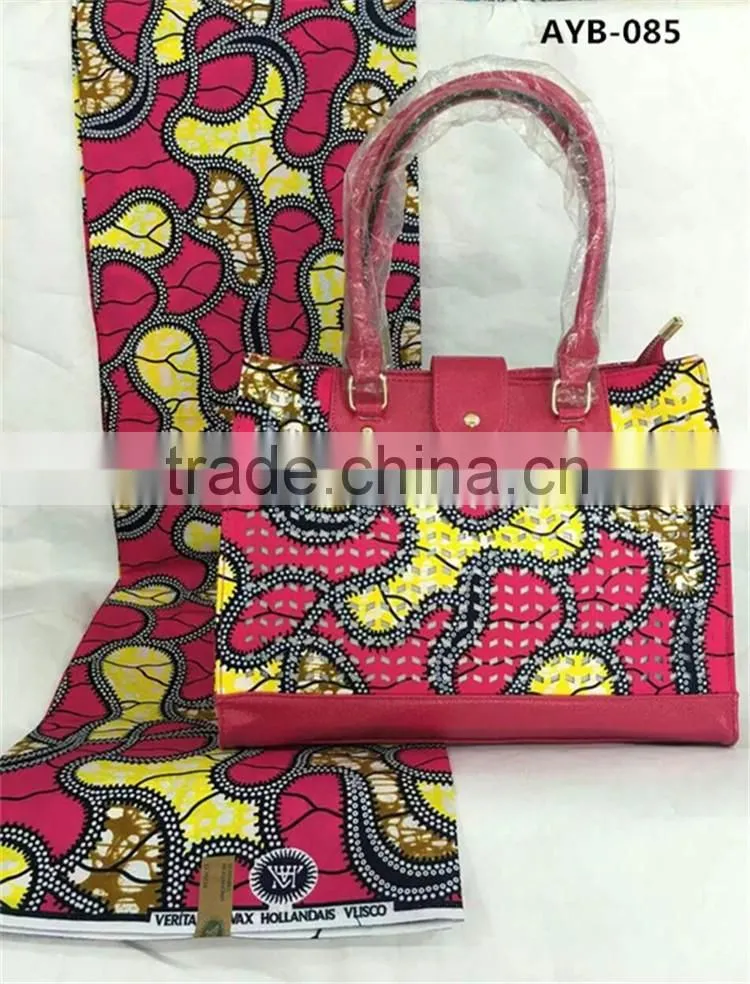 African ankara fabric mix waxed shoulder bag wax and bag set in red