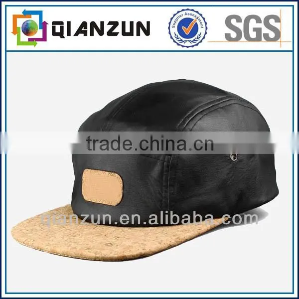 High quality custom leather 5 panel snapback cap