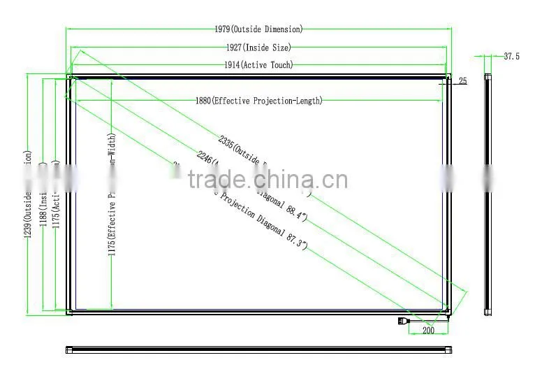 88 inch IR portable finger touch interactive whiteboard