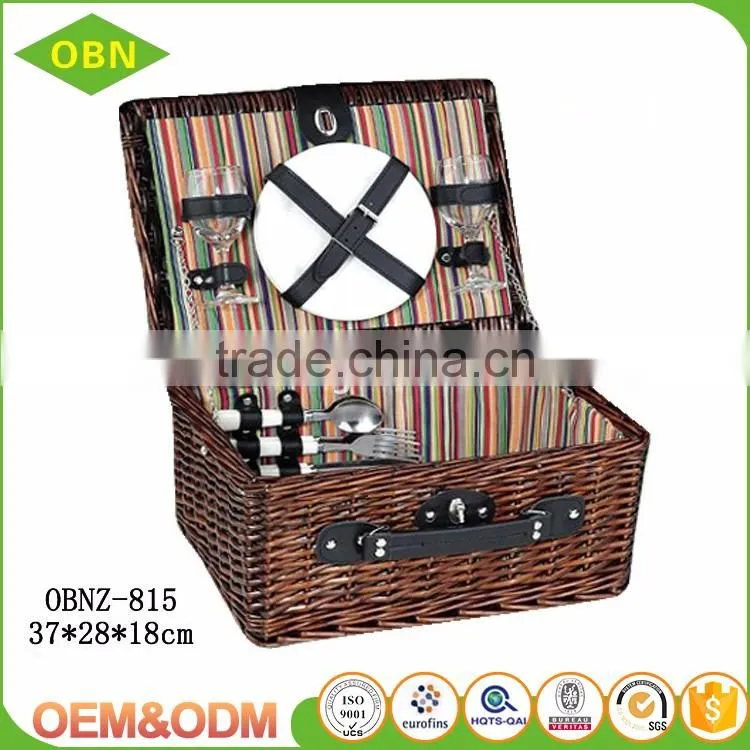 Wholesale cheap travel dark brown wicker picnic basket set