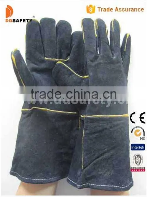 Green Cow Split Reinforced Green Leather Palm Full Lining Wwo Pieces Back Welding Glove